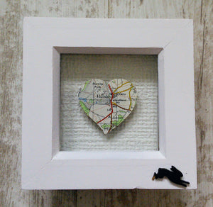 Box frame picture with personalised map on heart