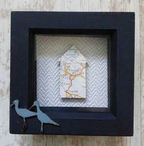 Box frame picture with personalised map on beach hut