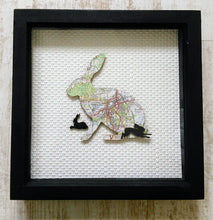 Box frame picture with personalised map on sitting hare shape