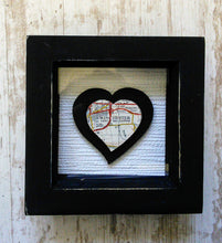 Box frame picture with personalised map on double heart