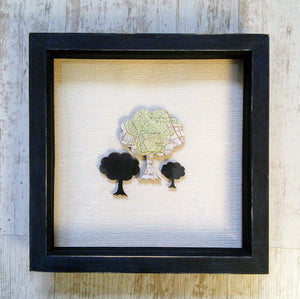 Box frame picture with personalised map on tree shape