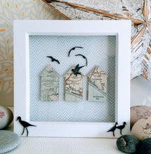 Box frame picture with personalised map on 3 beach huts