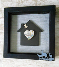 Box frame picture with personalised map on house shape